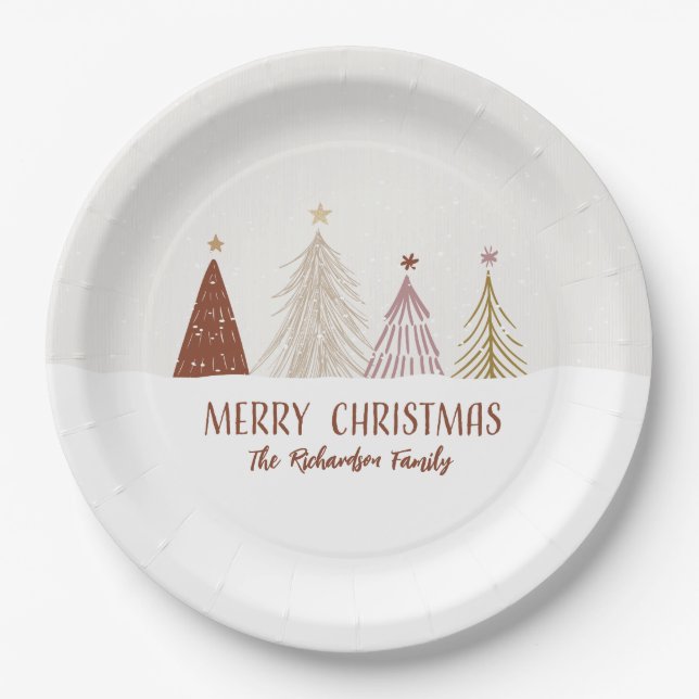 Festive Merry Christmas Trees Holiday Party Chic Paper Plates (Front)