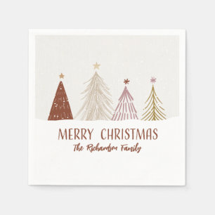 Festive Merry Christmas Trees Holiday Party Paper Napkins