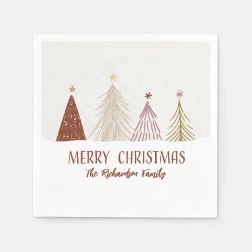 Festive Merry Christmas Trees Holiday Party Paper Napkins