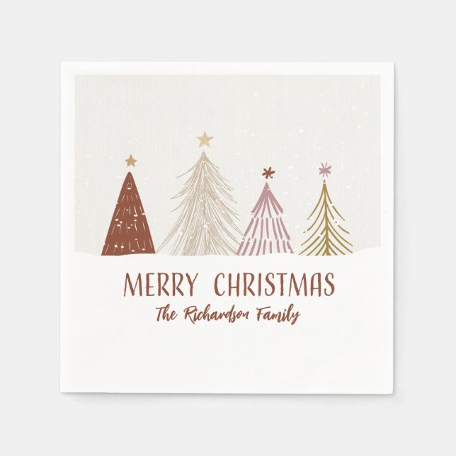 Festive Merry Christmas Trees Holiday Party Paper Napkins (Front)