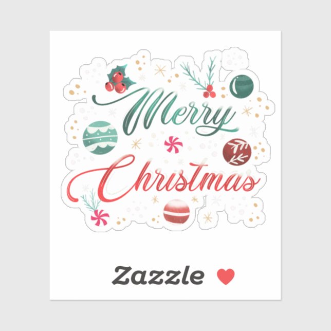 Festive Merry Christmas Typography with Ornaments Sticker (Sheet)