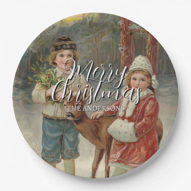 Festive Merry Christmas Winter Children Paper Plates (Front)