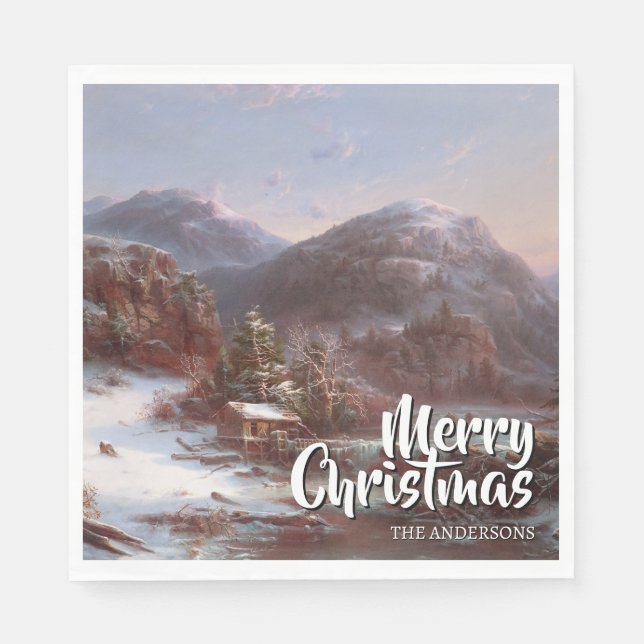 Festive Merry Christmas Winter Gignoux Napkins (Front)