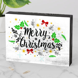 Festive Merry Christmas Wooden Box Sign