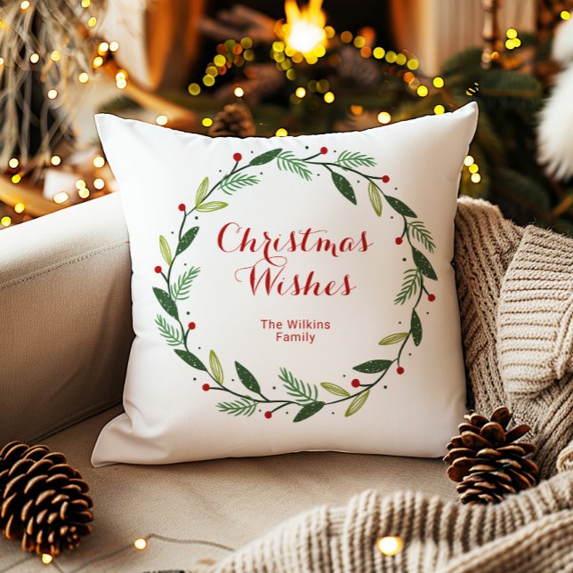 Festive Merry Christmas Wreath Holiday Design Throw Pillow (Creator Uploaded)
