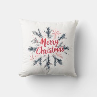 Festive Merry Christmas Wreath Throw Pillow