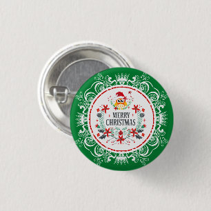 Festive Merry Christmas Wreath & White Crown Frame Button