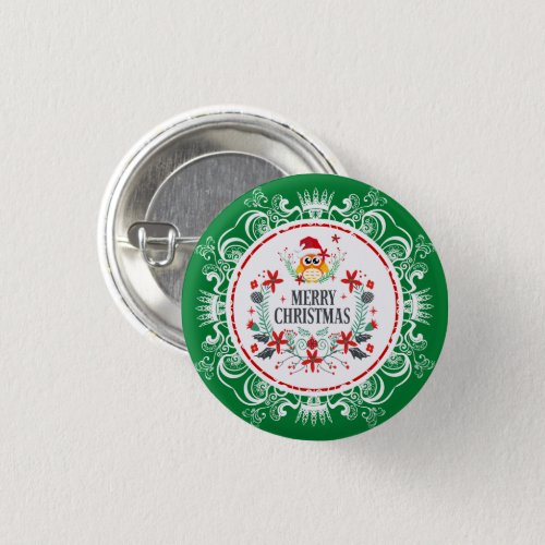 Festive Merry Christmas Wreath  White Crown Frame Button