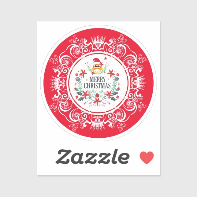 Festive Merry Christmas Wreath & White Crown Frame Sticker (Sheet)