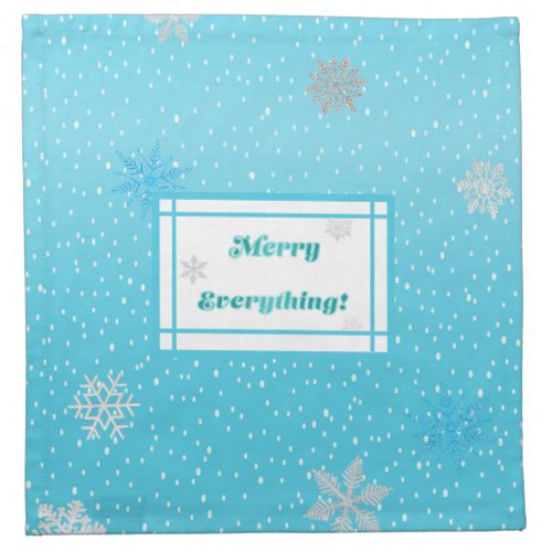 Festive Merry Everything Winter Blue Holiday Cloth Napkin