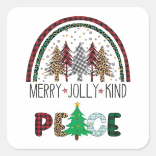 Festive Merry Jolly Kind Merry Christmas Tree Square Sticker