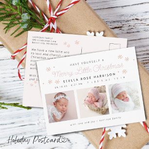 Festive Merry Little Christmas Birth Pink Photos Holiday Postcard