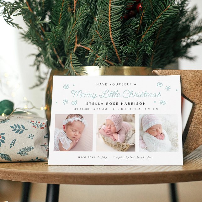 Festive Merry Little Christmas Blue Birth Photos Holiday Card (Festive Merry Little Christmas Blue Birth Photos Holiday Card)