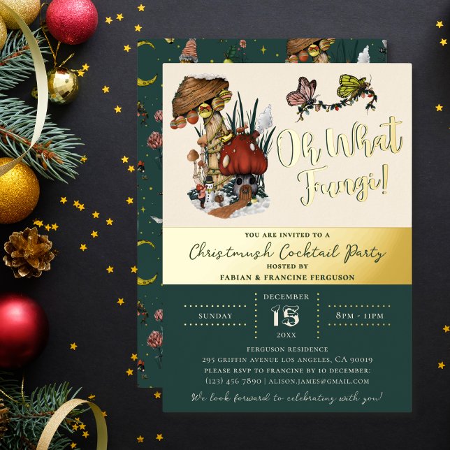 Festive Merry Mushroom Christmas Holiday Party  Fo Foil Invitation (Creator Uploaded)