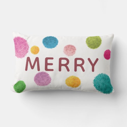 Festive MERRY Pom Pom Print Lumbar Pillow