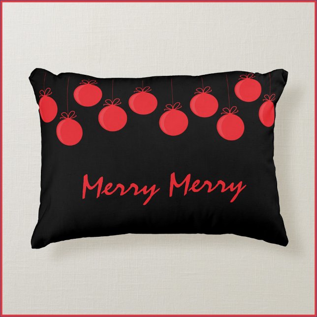 Festive Merry Red Ball Ornaments Christmas Accent Pillow (Creator Uploaded)