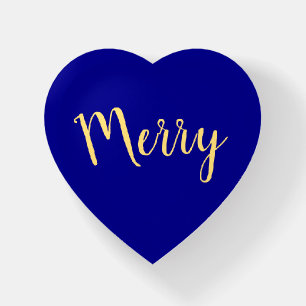 Festive MERRY Script Text Royal Blue Background Paperweight