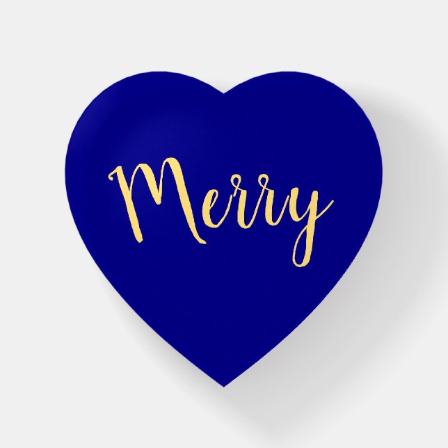 Festive MERRY Script Text Royal Blue Background Paperweight (Front)