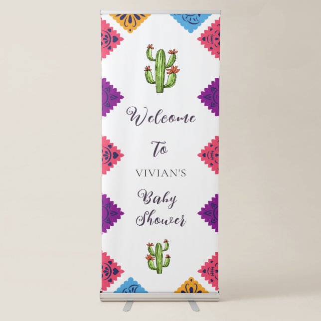 Festive Mexican Cactus Baby Shower Welcome Retractable Banner (Front)