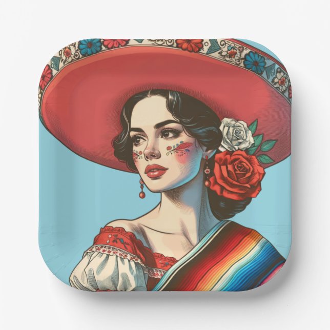 Festive Mexican Fiesta Party Favor  Paper Plates (Front)