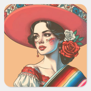 Festive Mexican Fiesta Party Favor  Square Sticker