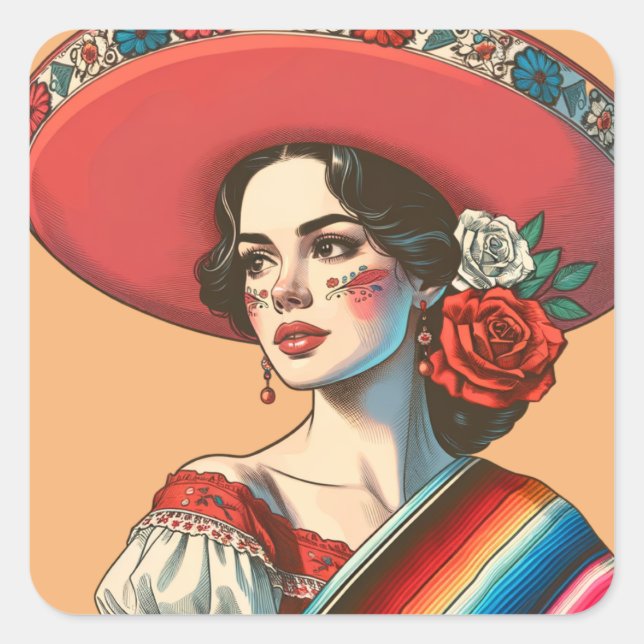 Festive Mexican Fiesta Party Favor  Square Sticker (Front)