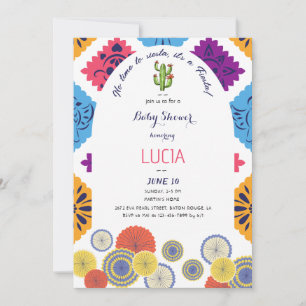 Festive Mexican Paper Fan Cactus Baby Shower Invitation