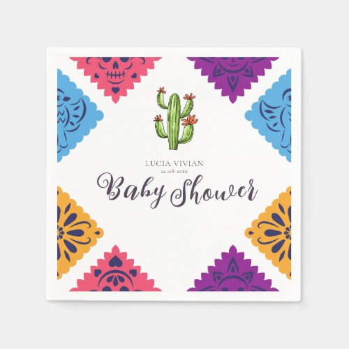 Festive Mexican Paper Fan Cactus Baby Shower Napkins