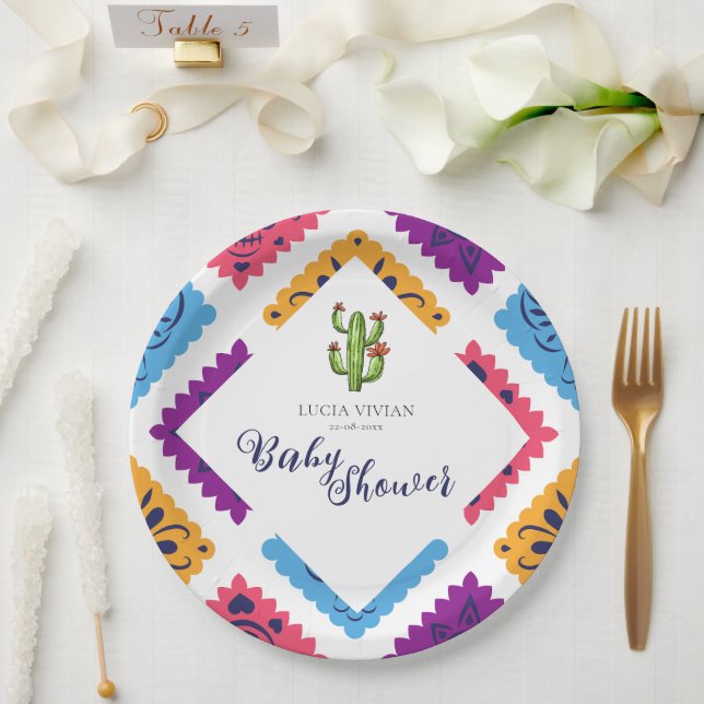 Festive Mexican Paper Fan Cactus Baby Shower Plates (Wedding)