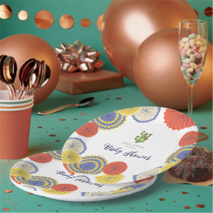 Festive Mexican Paper Fan Cactus Baby Shower Plates