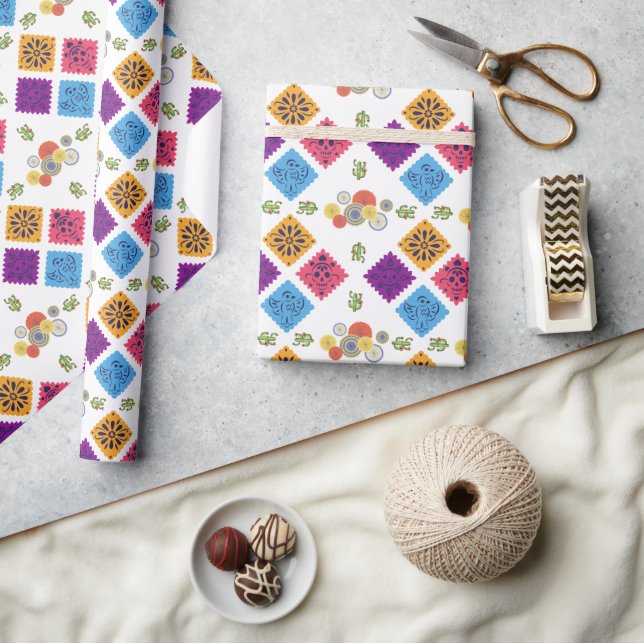 Festive Mexican Paper Fan Cactus Wrapping Paper (Crafts)