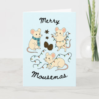 Festive Mice with Fairy Lights – Christmas Card