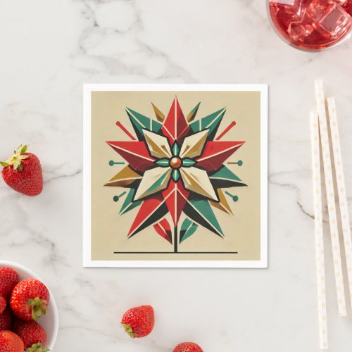 Festive Mid-Century Modern Poinsettia Decoupage Napkins