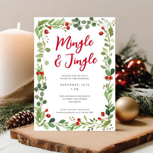 Festive Mingle  Jingle Botanical Christmas Party Holiday Card