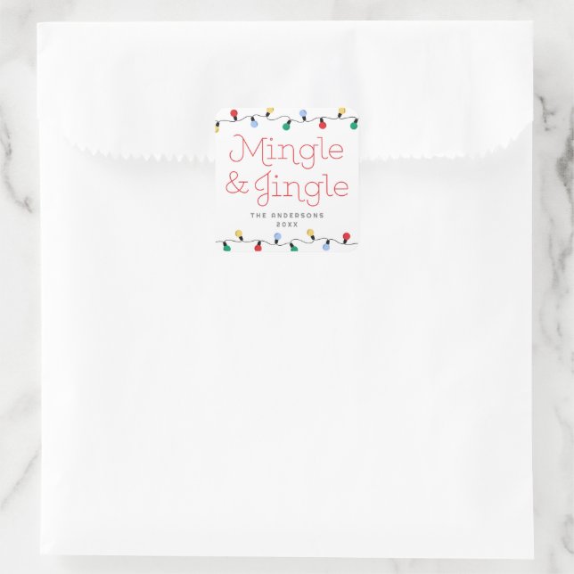 Festive Mingle & Jingle Colorful Christmas Lights  Square Sticker (Bag)