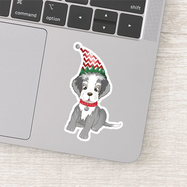 Festive Miniature Schnauzer Puppy Sticker (Detail)