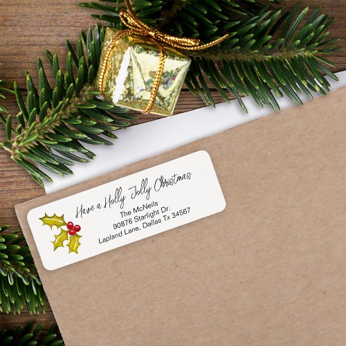 Festive Minimal Holly Berries Whimsical Christmas Label