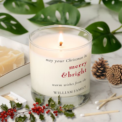 Festive Minimalist Merry and Bright  Scented Candle