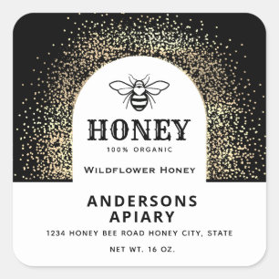 Festive Minimalist Modern gold honey bee honey jar Square Sticker
