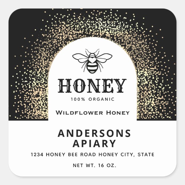 Festive Minimalist Modern gold honey bee honey jar Square Sticker (Front)