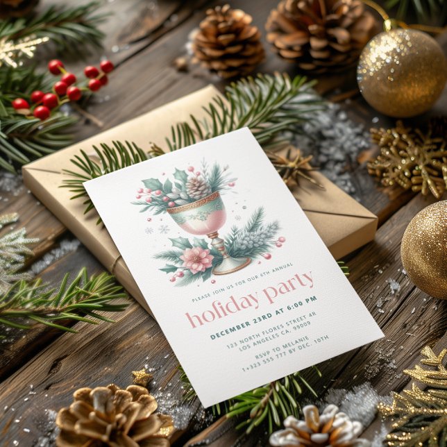 Festive Mint & Pink Christmas Chalice Party Invite (Creator Uploaded)