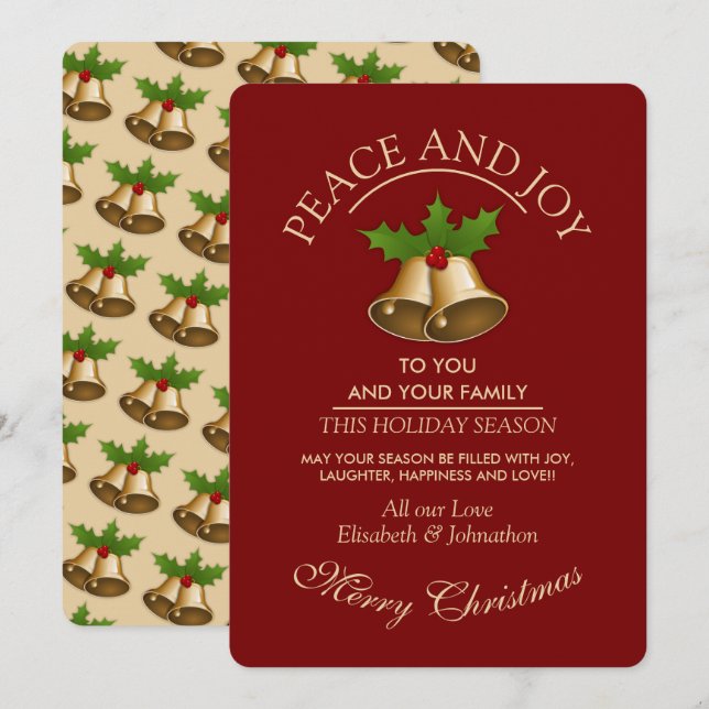 Festive Mistletoe Bells Christmas Holiday Card (Front/Back)