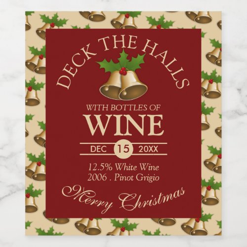 Festive Mistletoe Bells Christmas Wine Label