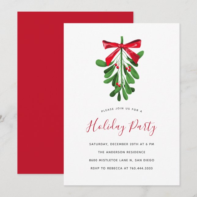 Festive Mistletoe Christmas Dinner Party Invitation (Front/Back)