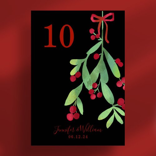 Festive Mistletoe Xmas Holiday Wedding Black Table Number