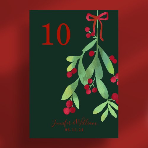 Festive Mistletoe Xmas Holiday Wedding Green  Table Number