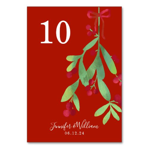 Festive Mistletoe Xmas Holiday Wedding Red  Table Number