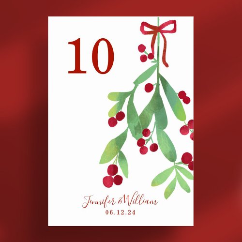 Festive Mistletoe Xmas Holiday Wedding  Table Number