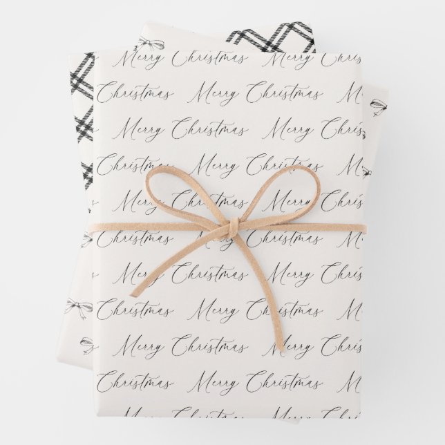 Festive Modern Black and Beige  Wrapping Paper Sheets (In situ)