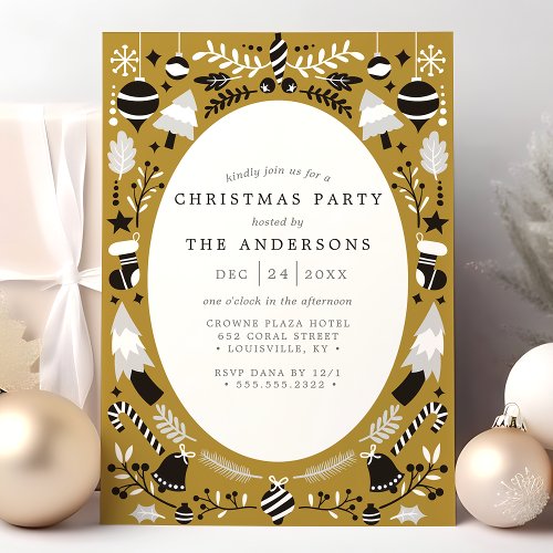 Festive Modern Black Gold Holiday Christmas Party Invitation